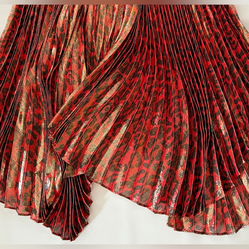 Alice + Olivia Skirt Katz Metallic Leopard Print Pleated Maxi Skirt size 0 - Picture 4 of 16